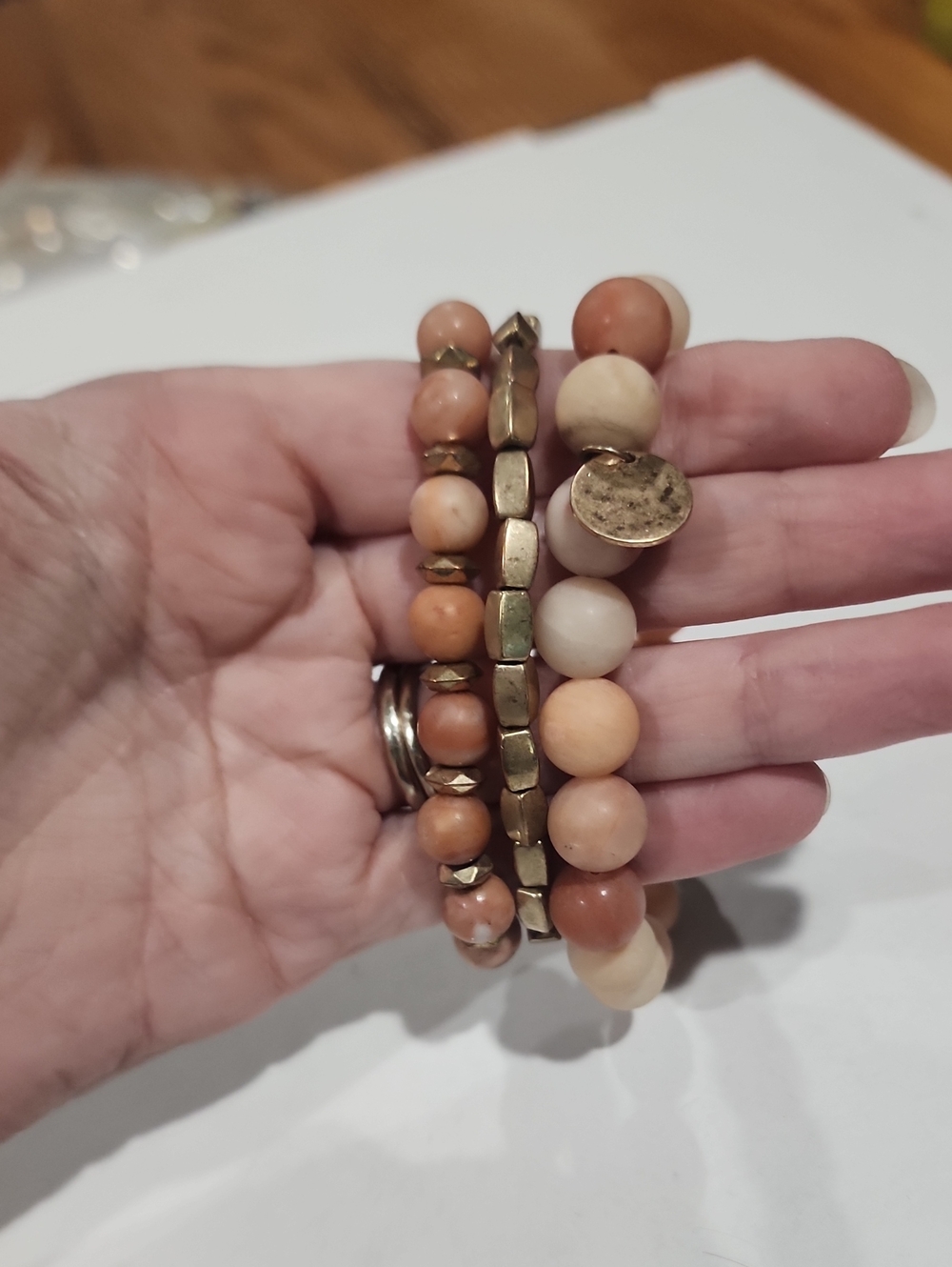 Neutral Peach Beaded Stretch Bracelet Set - Women